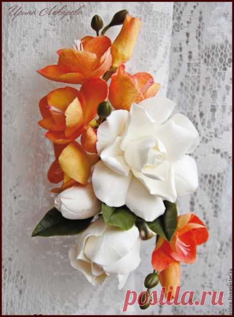 Мастерим цветочный зажим для штор из полимерной глины - Ярмарка Мастеров - ручная работа, handmade