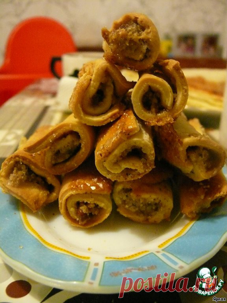 Бармак с грецкими орехами. Сладкое изделие, очень хорошо подойдет к чаю.