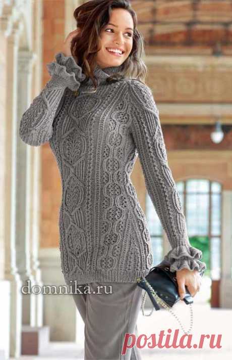 Длинный пуловер реглан с красивыми узорами — HandMade