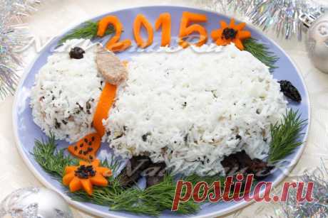 Салат на Новый год 2015 в виде овечки &quot;Веселая овечка&quot;