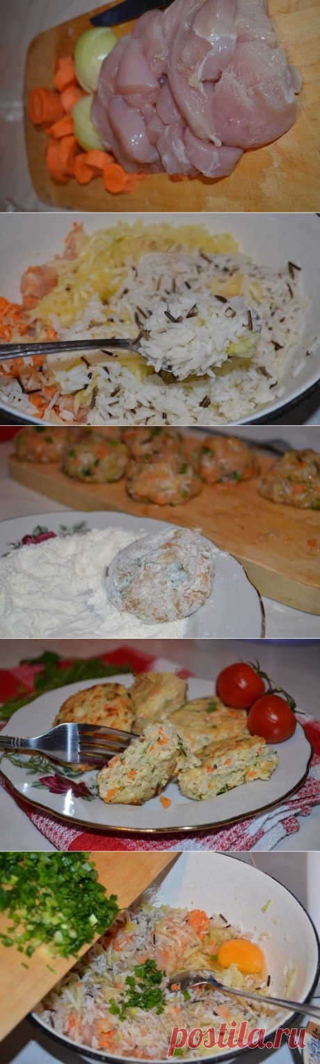 Котлеты из куриного фарша с кабачками и рисом