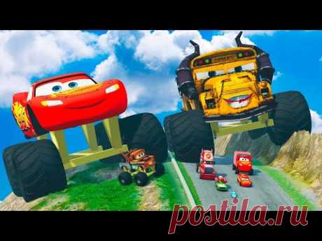 Big & Small: Monster Truck Lightning Mcqueen vs Miss Fritter vs DOWN OF DEATH in BEAMNG DRIVE