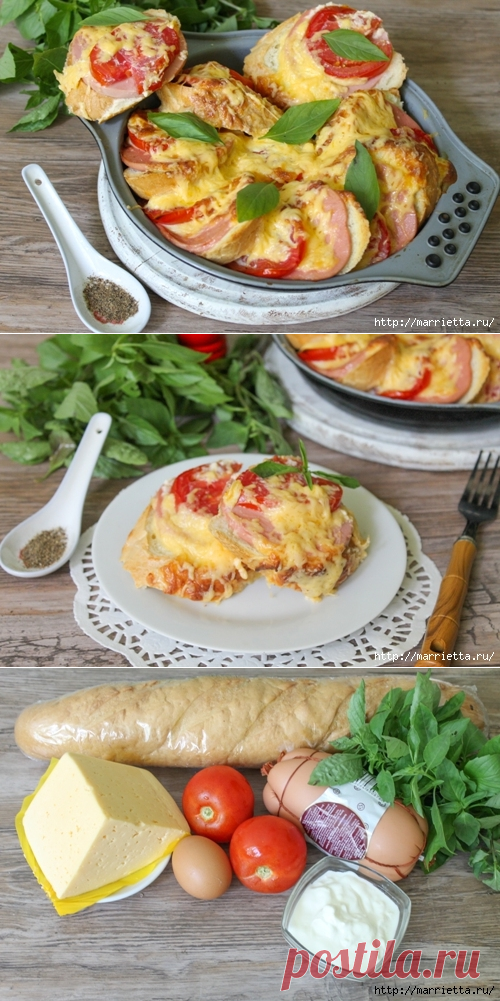 Закусочный пирог по-быстрому с сыром, колбасой и помидорами