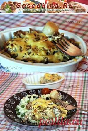 Морские гребешки с грибами под сыром.
