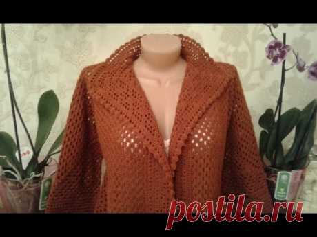 Кардиган из шестиугольников. Часть 4. Обвязка полочек и горловины.  Knitting women's cardigan.