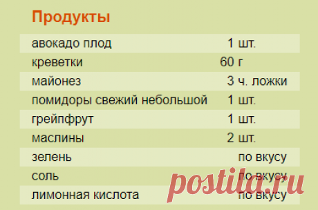 Рецепт: Авокадо с креветками на RussianFood.com