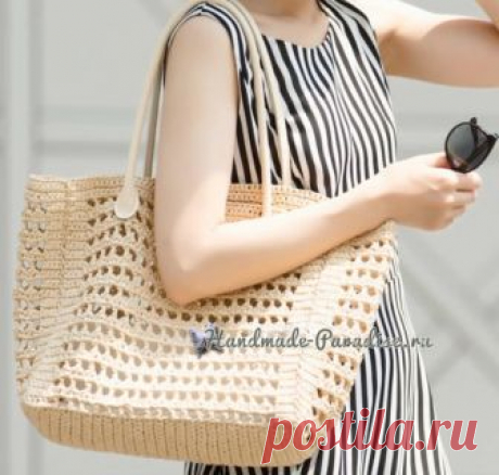 Большая летняя сумка из бумажной рафии. Крючком. Схемы. / handmade-paradise.ru