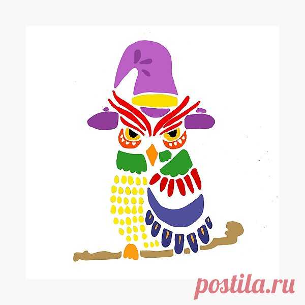 Lámina fotográfica 'Artistic Fun Owl Wizard Art' de naturesfancy asistente del búho diseño artístico arte colorido de la diversión extracto original. Búho lleva sombrero de mago y está sentado en un bastón mágico. • Millones de diseños originales hechos por artistas independientes.