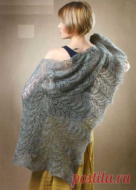 Большая ажурная шаль спицами из мохера (Вязание спицами) — Журнал Вдохновение Рукодельницы