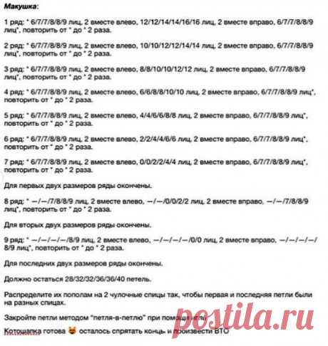 Кото-шапка спицами, описание и схема вязания, Вязание для детей