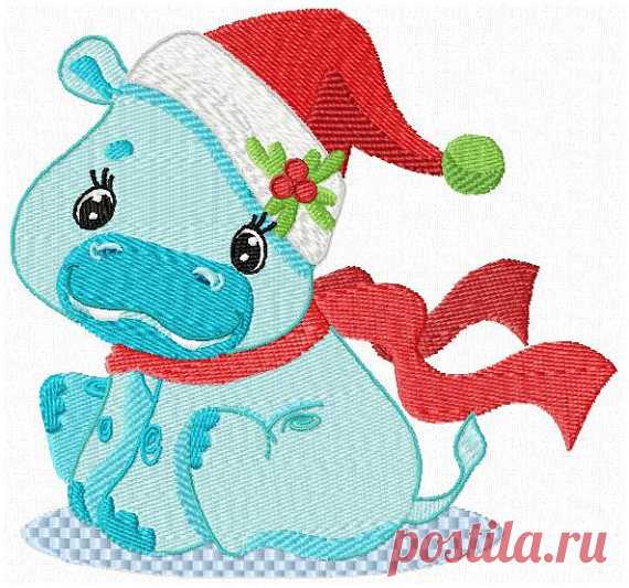 Christmas Baby Hippo Machine Embroidery Design - 3 sizes  for 7.87