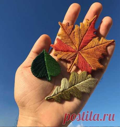 Каркасная вышивка листьев. Мастер-класс | Креаликум