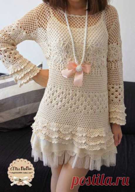 Irish crochet &: Нарядное платье-туника. МК Step by step