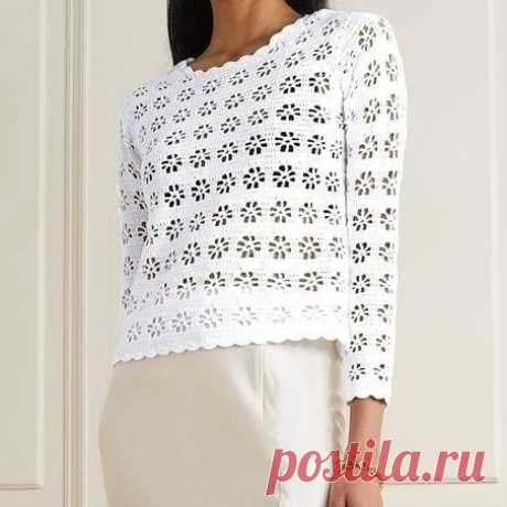 Джемпер в ажурный узор "Ромашки" крючком. Схема узора. / knittingideas.ru