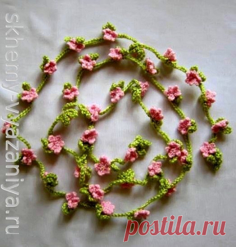 Вязание: вязаный пояс-шнурок “цветущий сад” - схема и описание на skhemy-vyazaniya.ru