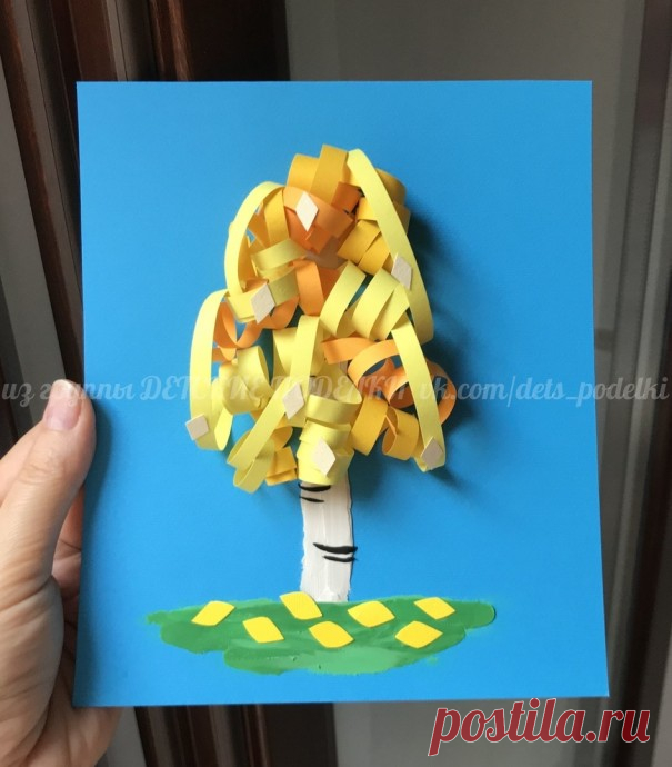 Осенняя аппликация из бумаги и пластилина 