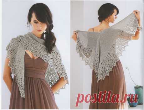 Тонкая шаль с ажурной каймой. Спицами. / knittingideas.ru