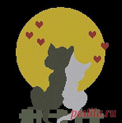 Авторская схема для вышивки крестом "Влюбленные коты"