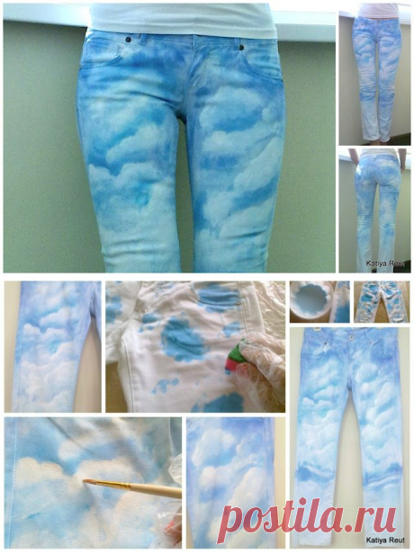Мастер-класс: рисуем облака на белых джинсах