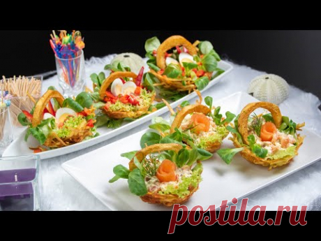 Картофельные корзины с яйцом, семгой, салатом ягненка - рецепт птичьего гнезда