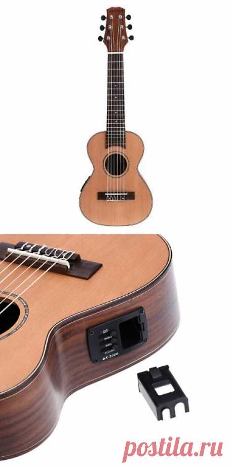 Andoer 28&quot; Guitalele Guitarlele Guilele Travel Guitar Solid Cedar Rosewood Fretboard Bridge Stringed Instrument with Built-in 3-band EQ Gig Box Audio Cable Strap