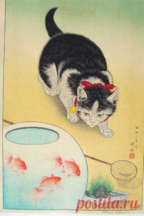 Кошки на японских гравюрах
