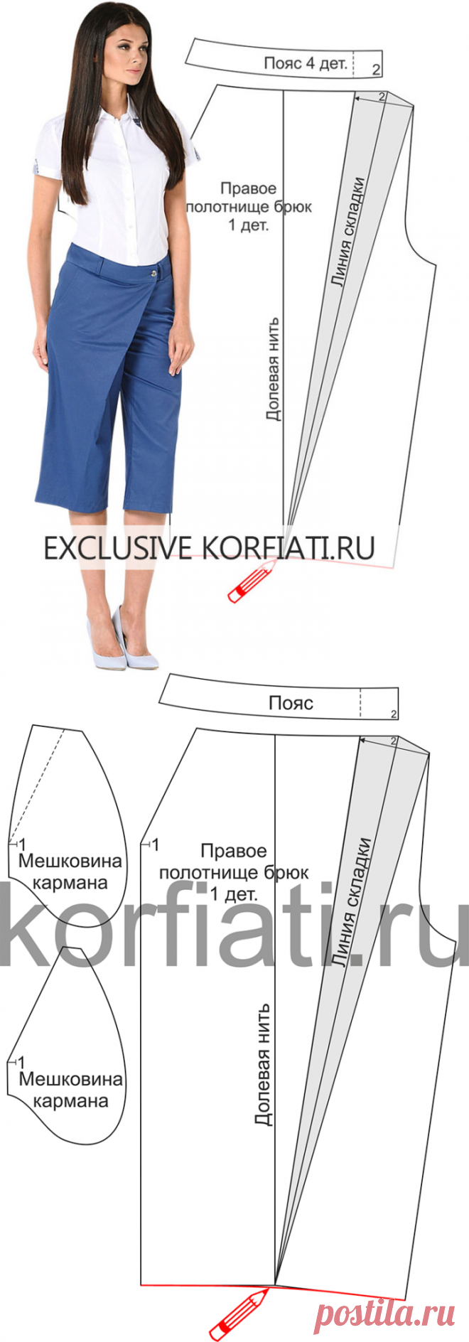 Выкройка брюк с запахом на одной штанине MUST HAVE СЕЗОНА! ВЫКРОЙКА ТРИКОТАЖНЫХ БРЮК С ЗАПАХОМ БУДЬ В ТЕМЕ Брюки, Выкро