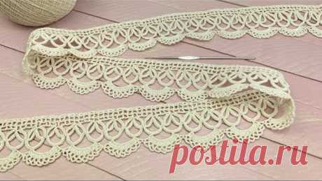 ЛЕНТОЧНОЕ КРУЖЕВО вязание КАЙМА крючком мастер-класс Crochet Tape Lace Tutorial