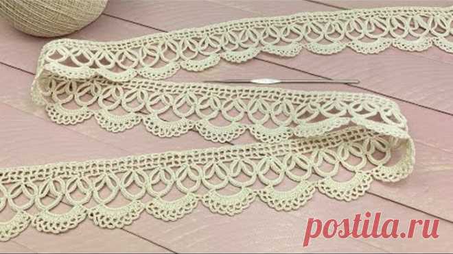 ЛЕНТОЧНОЕ КРУЖЕВО вязание КАЙМА крючком мастер-класс Crochet Tape Lace Tutorial