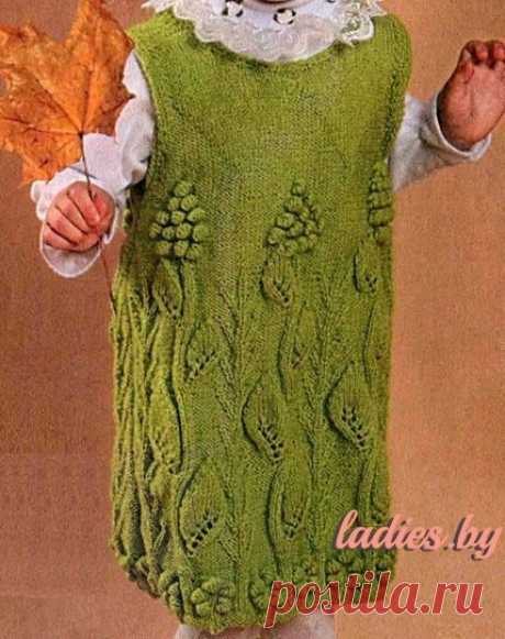 Красивое платье с узором “Виноградная лоза” для девочки 1-2 года (Вязание спицами) – Журнал Вдохновение Рукодельницы