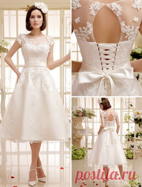 Ivory Lace Organza Short Wedding Dress