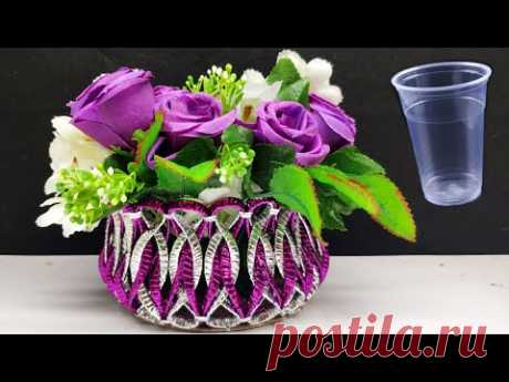Ide Kreatif - Gelas dijadikan Vas Bunga Yang Sangat Cantik | Beautiful flower vase from plastic cups