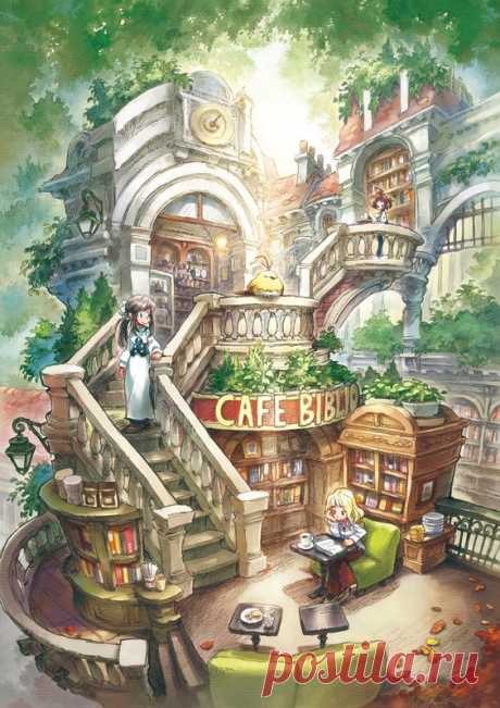 (17) Pinterest - "Library cafe" by matsukitchi at DeviantArt.com; "For Pixiv Festa vol.04 in Japan" | Art