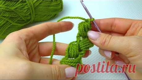 Вязание крючком ленточного кружева на основе шнура из пышных столбиков crochet lace #izkamnei