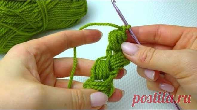 Вязание крючком ленточного кружева на основе шнура из пышных столбиков crochet lace #izkamnei