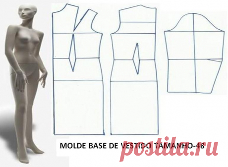 MOLDE BASE DE VESTIDO TAMANHO 48 = XL/G ~ Moldes Moda por Medida