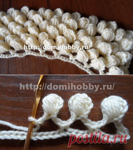 Узор крючком шишечки на сетке