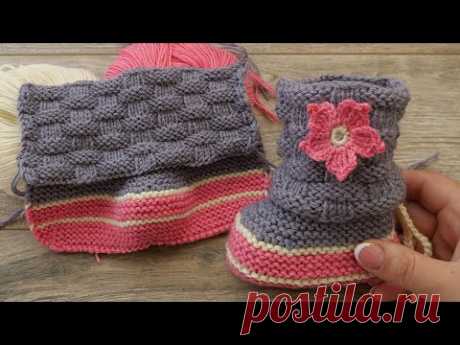 Пинетки «Плетенка» спицами 🌸🧸🌸 Baby booties knitting pattern 🍼