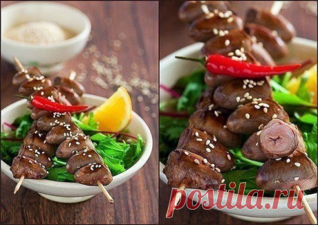 Куриные сердечки на шпажках | Банк кулинарных рецептов