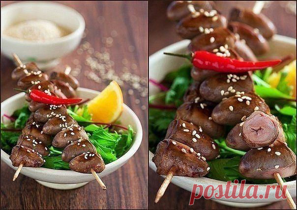 Куриные сердечки на шпажках | Банк кулинарных рецептов