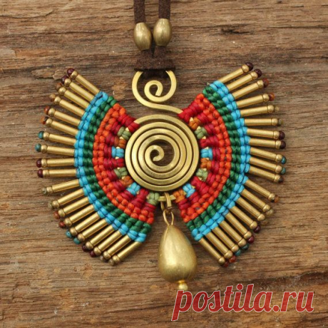 (11) Colorful woven cotton necklace with brass highlights | Хлопок, Ожерелья и Латунь