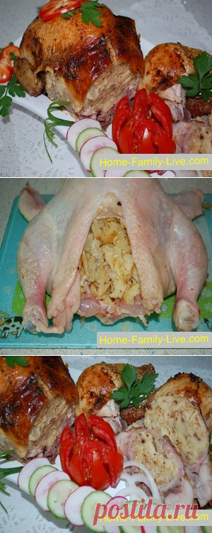 Курица фаршированная блинами - пошаговый фоторецепт -Кулинарные рецепты