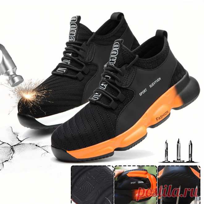 Unisex safety work shoes flying weaving steel toe cap running shoes camping climbing walking jogging sneakers Sale - Banggood.com