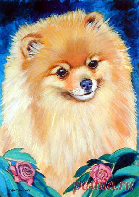 Garden Bud - Pomeranian  by Lyn Cook Garden Bud - Pomeranian  Painting by Lyn Cook