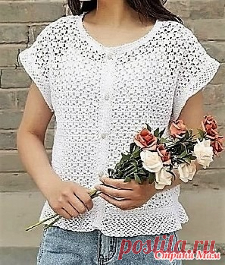 Летний ажурный жакет с баской. Крючок. https://www.knittingideas.ru/