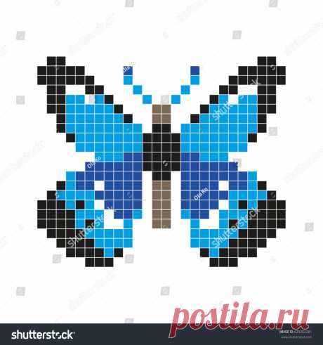Vector de stock (libre de regalías) sobre Blue Butterfly Pixel Art Style Vector629262281