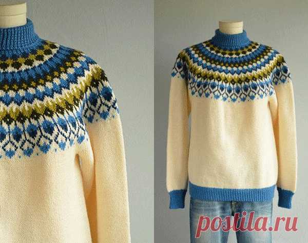 Жаккардовые пуловеры с круглой кокеткой спицами — Рукоделие