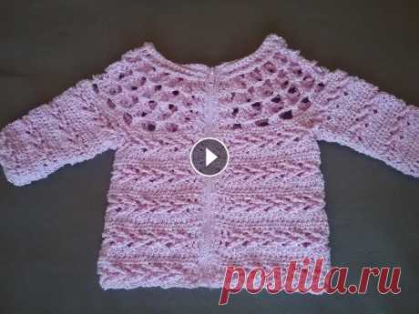 Детский жакет крючком/  Knitting children's jacket Вяжем жакет крючком на девочку до года. Вам понадобится 250гр.пряжи толщиной 200 м. на 100 гр., крючок №4,5. Вязание начинаем от горловины. Набрать 72...