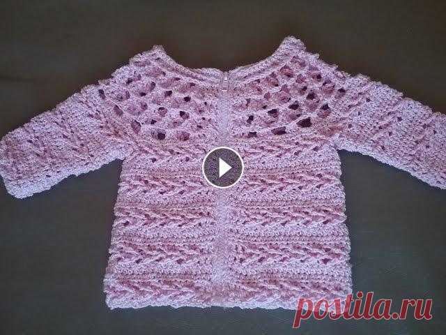 Детский жакет крючком/  Knitting children's jacket Вяжем жакет крючком на девочку до года. Вам понадобится 250гр.пряжи толщиной 200 м. на 100 гр., крючок №4,5. Вязание начинаем от горловины. Набрать 72...