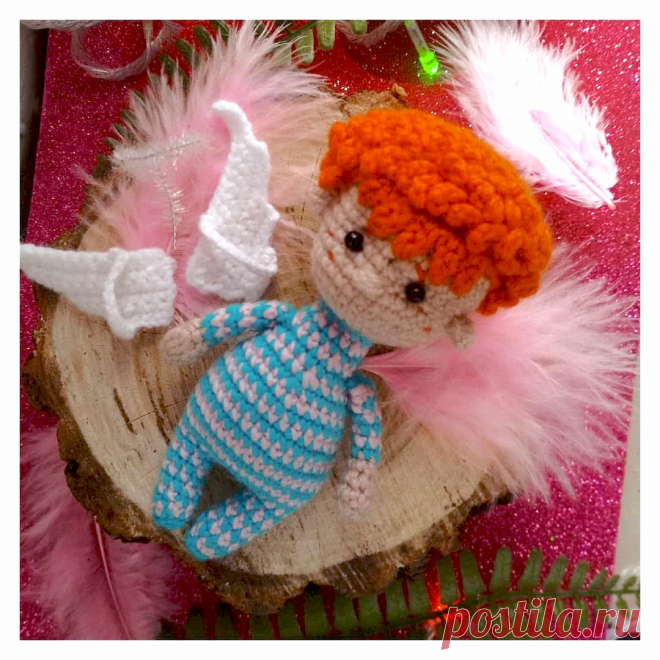 PDF Ангелочек в пижамке крючком. FREE crochet pattern; Аmigurumi doll patterns. Амигуруми схемы и описания на русском. Вязаные игрушки и поделки своими руками #amimore - ангел, ангелок, ангелочек, кукла, куколка, мальчик.